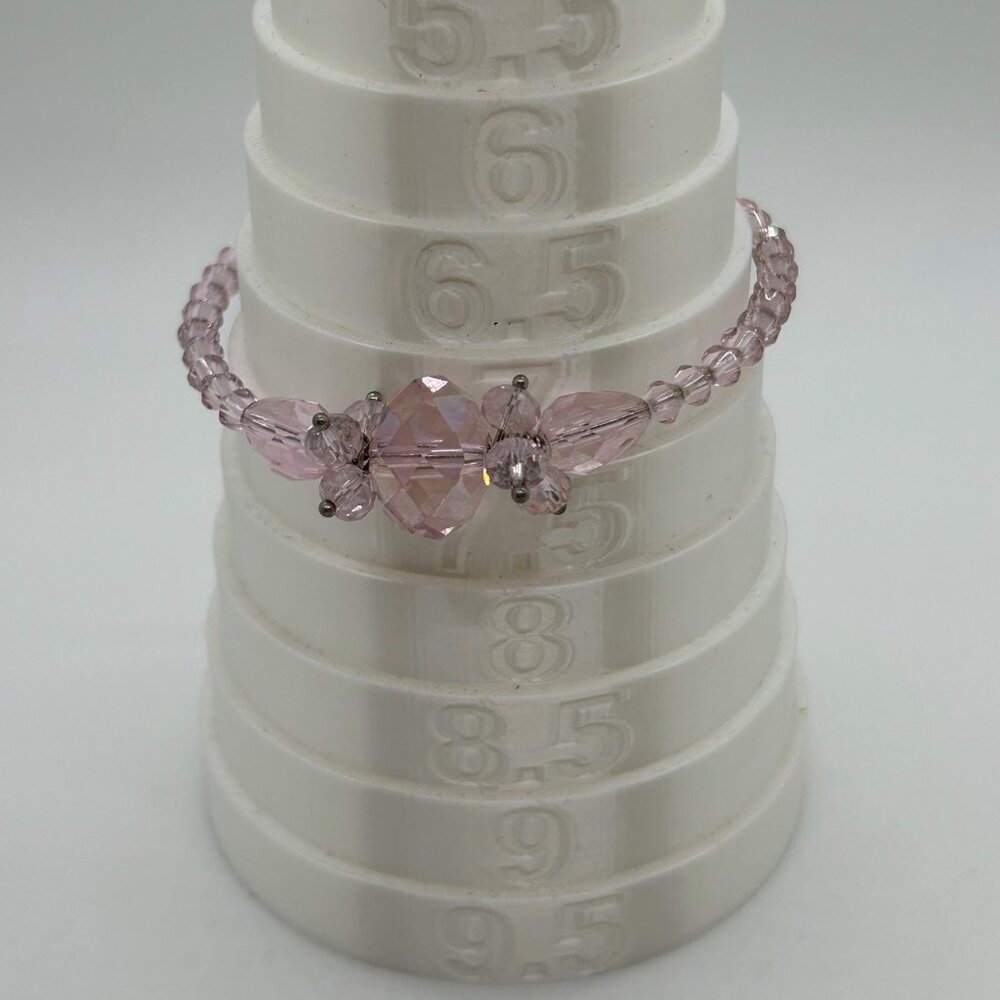 Adjustable Retro Pink Bracelet Glass Beads On Memory Wire Prom Quinceañera - Picture 15 of 16